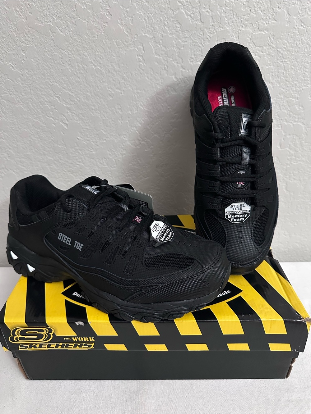 Skechers Cankton 77055/BKCC Steel Toe Work Shoes Men's Size 10 Extra Wide Black